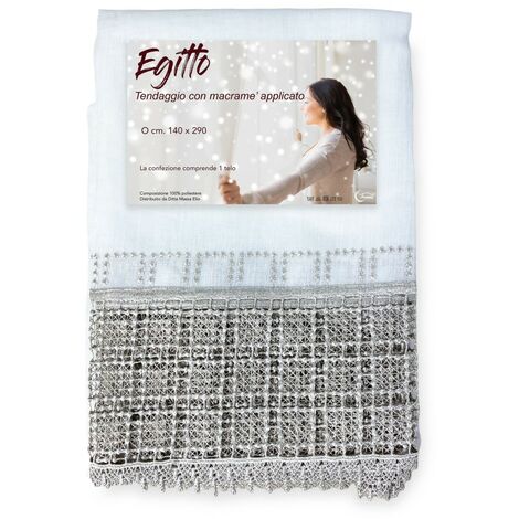 TENDA tendaggio EGITTO con PIZZO macramè grigio cm. 140x290