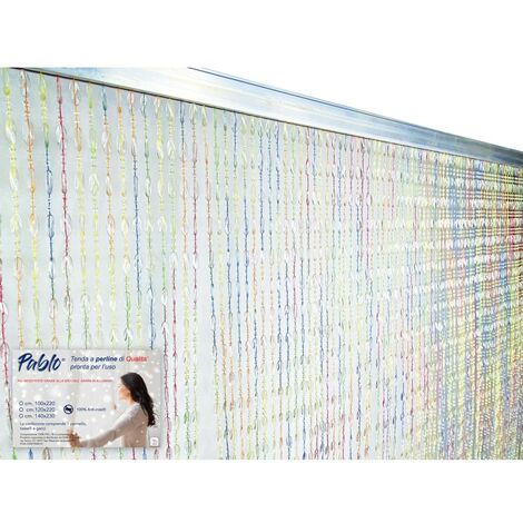 TENDA PABLO © a PERLINE anti insetti MULTICOLORE in PVC antirumore con asta in METALLO Cm. 140x230