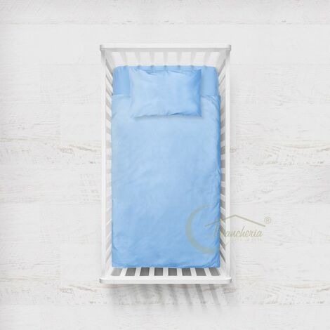 COMPLETO LENZUOLO PEDRO per lettino BAMBINO in tinta unita puro cotone Azzurro