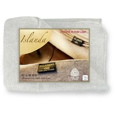 COPERTA ISLANDA in vera pura LANA vergine morbida e calda BEIGE Melange 1 PIAZZA E MEZZA