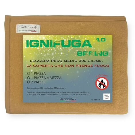 COPERTA IGNIFUGA SPRING antifiamma Peso Medio 1.0 ANTIFUOCO CLASSE 1 omologata MADE in ITALY Nocciola 1 PIAZZA E MEZZA