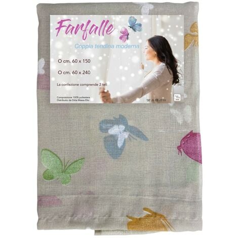 Coppia TENDINA vetro FARFALLE Beige larghe cm. 60 da Finestra e da Porta COPPIA (2 TELI) CM. 60X150