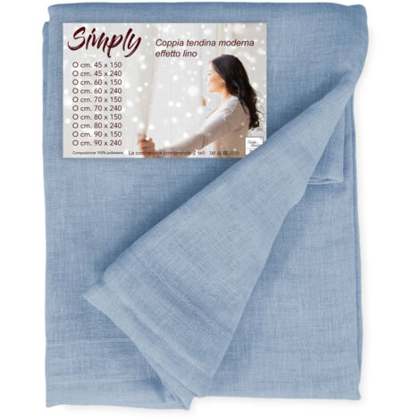 Coppia tendine vetro moderne SIMPLY Azzurro - tessuto poliestere bouclè semitrasparente, orlino tunnel COPPIA (2 TELI) CM. 70X240