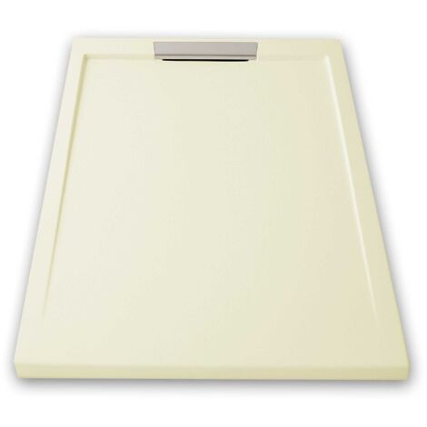Mineralguss-Duschwanne extra flach LUX Schieferoptik beige 80x120cm Ablaufschutz in Chrom (1/5)