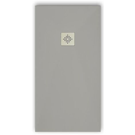 Mineralguss-Duschwanne extra flach PURE Schieferoptik grau 80x120 cm Ablaufschutz in Chrom (1/5)