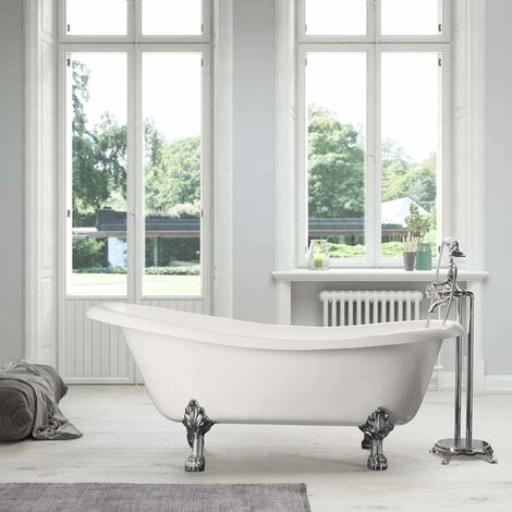 Freistehende Gusseisen Badewanne LIVINGSTON weiß Füße CHROM 170