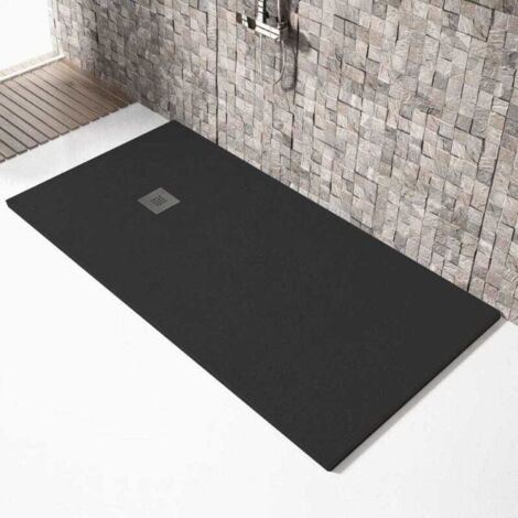 Mineralguss-Duschwanne extra flach MADISON Schieferoptik SCHWARZ 100x120cm (1/5)