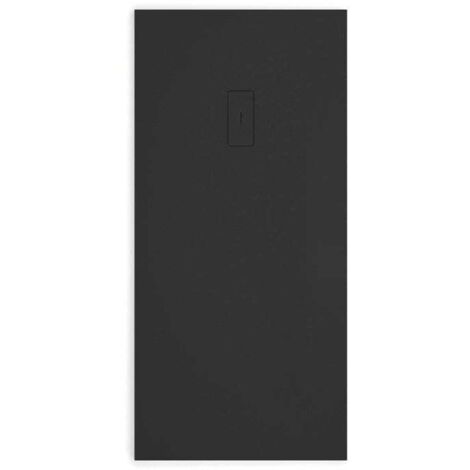 Mineralguss-Duschwanne extra flach FUSION Schieferoptik SCHWARZ 100x100cm (1/5)