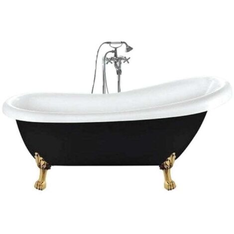 Freistehende Badewanne RICHMOND schwarz Löwenfüße GOLD 171