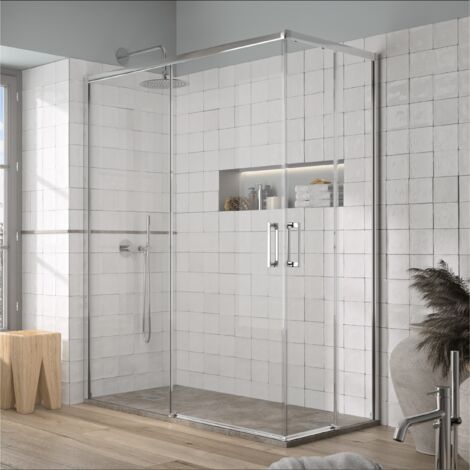 Eckdusche mit 2 Schiebetüren YOKO - Glas 6mm / Länge 100 cm Breite 100 cm