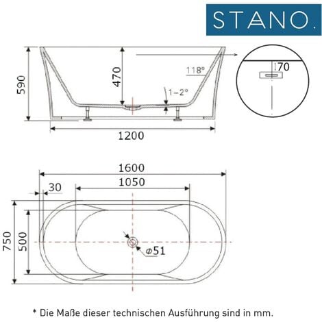 Freistehende Badewanne AUSTIN 160 cm