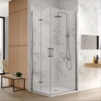 Eckdusche mit Falttür und Flügeltür NARDI - Glas 6mm / Falttür 65 cm Flügeltür Falttür 65 cm Position der Falttür Rechts