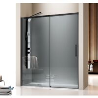 Duschwand mit Schiebetür LUNA Schwarz - Glas 8mm in Parsol Grau / 145 cm Seitenstück : 66.5 - 69 cm