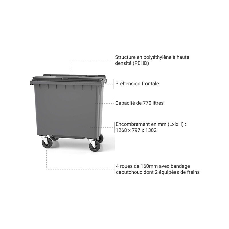 Conteneur poubelle - 770 litres