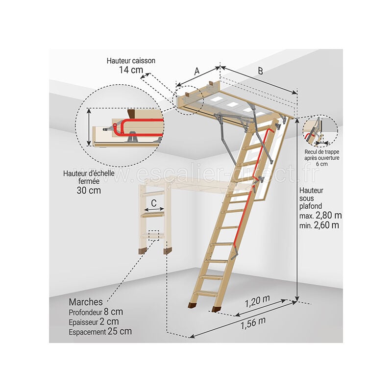 ESCALIER ESCAMOTABLE pliable avec une échelle en bois REF LTK THERMOen 60 x  120 cm