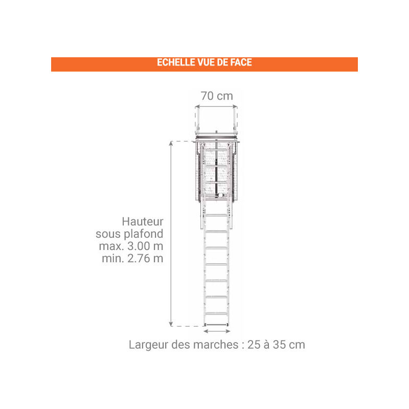 Escalier escamotable électrique: ouverture du plafond de 70x90cm -  ELEC70/090-300