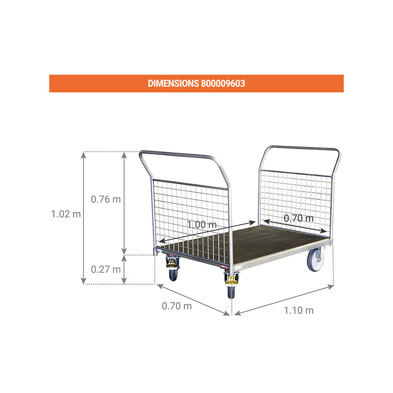 Chariot de manutention grillagé 100x70cm - capacité 500 kg