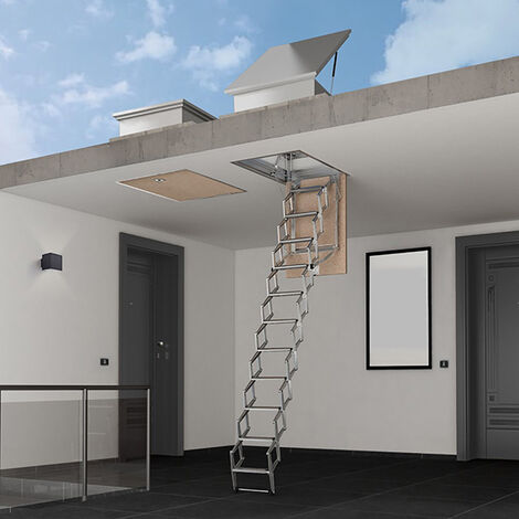 Escalier escamotable pour un accès terrasse - Trappe : 80x130cm - Hauteur max 3.00m - FGM/80130/T/2