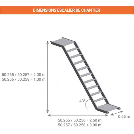 Escalier de chantier - Hauteur à franchir 1m / Longueur 2.30m - 50.258