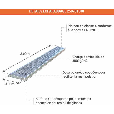 1 plateau en acier 3.00m x 0.30m - 250701300