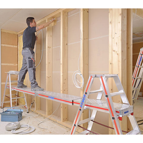 Matisère – Kit plateforme télescopique – Échelle double 3.05m – Plateforme pliante pour travaux intérieurs et extérieurs – Stabilité renforcée