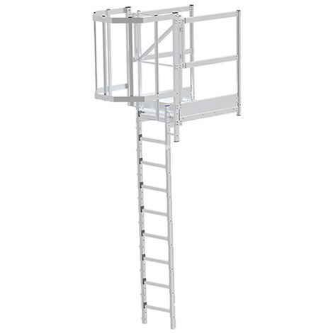 Echelle à crinoline avec palier de sortie frontale 0,6m et trappe de condamnation - Hauteur à franchir 2.00 à 2.50m - CS28-CPSH-060-CVAP