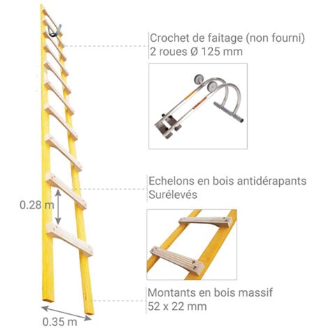 Echelle de toit 12 barreaux - Longueur 3.50m - HIM4035.28.350