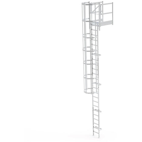Echelle à crinoline avec palier de sortie frontale 0,6m et trappe de condamnation - Hauteur à franchir 6.90 à 7.20m - CS72-CPSH-060-CVAP
