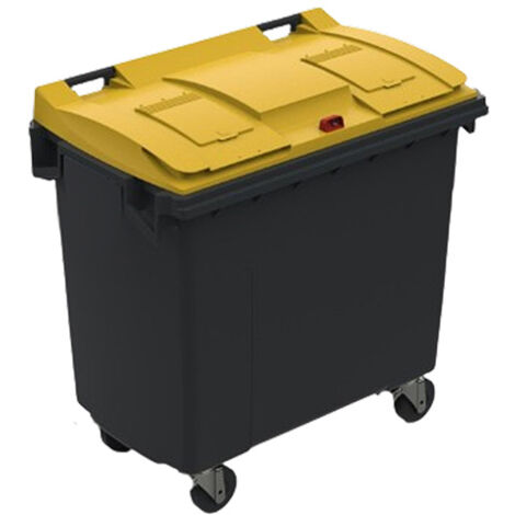 Rayonnage Direct – Conteneur poubelle 770 litres à préhension latérale pour tri sélectif – Couvercle jaune – 4 roues caoutchouc – 210044E
