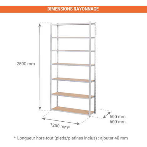 Rayonnage d'atelier 7 nivx - lment suivant - 2500x1250x600mm - 216kg ...