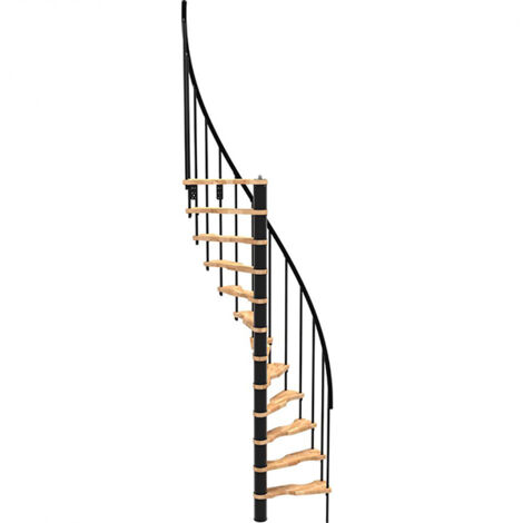 Matisère – Escalier en colimaçon 12 marches – Hauteur 2.47 à 3.05m – Structure noire – Marches en hêtre verni – Diamètre 120cm - NH-12