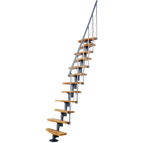 Escalier droit gain de place 12 marches - Hauteur à franchir 2.23 à 2.94m - Largeur 65cm - Structure grise et marche hêtre - NIZZA60/I/GH-12