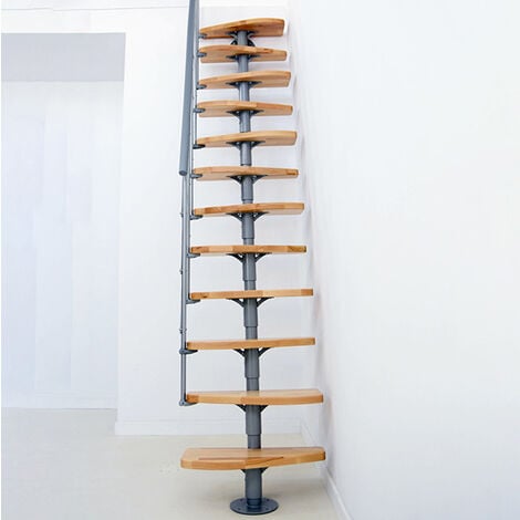 Escalier droit gain de place 12 marches - Hauteur à franchir 2.23 à 2.94m - Largeur 65cm - Structure grise et marche hêtre - NIZZA60/I/GH-12
