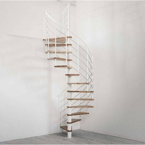 Escalier gain de place 14 marches - Ø 100cm - Hauteur à franchir 2.75 à 3.29m - Structure blanche et marche hêtre - VENE100/BH-14