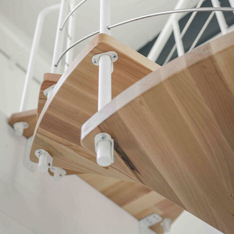 Escalier gain de place 14 marches - Ø 100cm - Hauteur à franchir 2.75 à 3.29m - Structure blanche et marche hêtre - VENE100/BH-14
