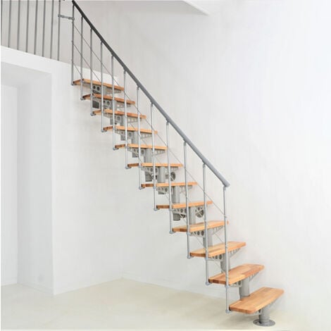 Escalier droit 12 marches - Hauteur à franchir 2.59 à 3.12m- Largeur 80cm - Structure grise et marche hêtre - COMFO80/I/GB-12
