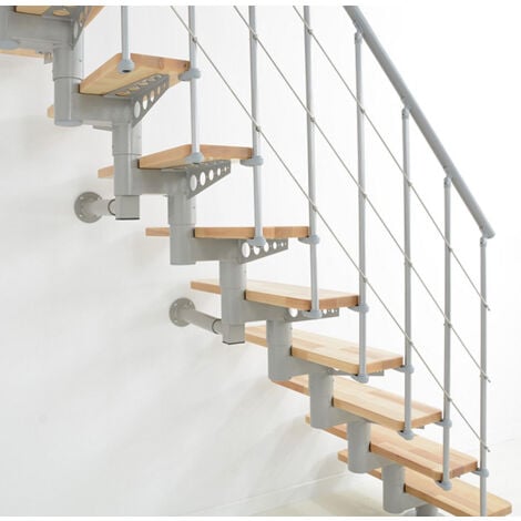 Escalier droit 12 marches - Hauteur à franchir 2.59 à 3.12m- Largeur 80cm - Structure grise et marche hêtre - COMFO80/I/GB-12