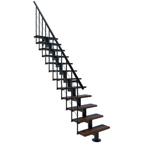 Escalier droit 13 marches - Hauteur à franchir 2.41 à 3.12m - Largeur 80cm - Structure noire et marche noyer - COMFO80/I/NN-13