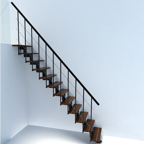 Escalier droit 13 marches - Hauteur à franchir 2.41 à 3.12m - Largeur 80cm - Structure noire et marche noyer - COMFO80/I/NN-13