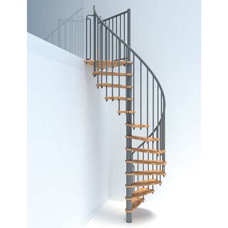 Escalier colimaçon 13 marches - Hauteur à franchir 2.52 à 3.05m - Diamètre 120cm - Gris et hêtre - BERL120-GH-13