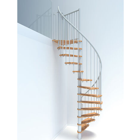 Escalier colimaçon 11 marches - Hauteur à franchir 2.09 à 2.59m - Diamètre 120cm - Blanc et hêtre - BERL120-BH-11