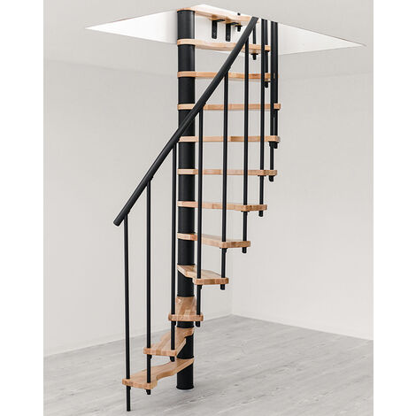 Escalier colimaçon 9 marches - Hauteur à franchir 1.90 à 2.35m - Gris et hêtre - Diamètre 120cm - SUON120/GH-9