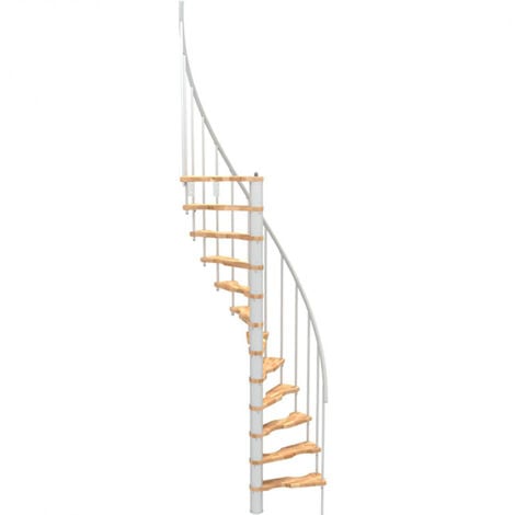 Escalier colimaçon 10 marches - Hauteur à franchir 2.09 à 2.59m - Blanc et hêtre - Diamètre 120cm - SUON120/BH-10