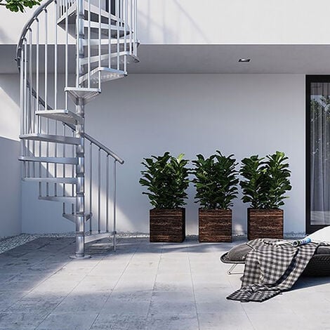 Escalier colimaçon extérieur 12 marches - Hauteur à franchir de 2.52 à 2.76m - Diamètre 1.20m - Couleur zinc - EXTERIOR120/Z-12
