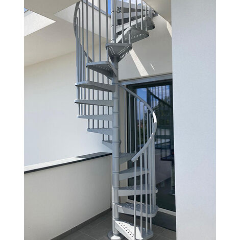 Escalier colimaçon extérieur 12 marches - Hauteur à franchir de 2.52 à 2.76m - Diamètre 1.20m - Couleur zinc - EXTERIOR120/Z-12