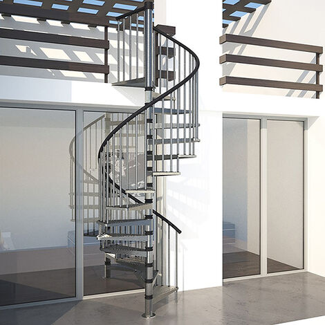 Escalier colimaçon extérieur 12 marches - Hauteur à franchir de 2.52 à 2.76m - Diamètre 1.20m - Couleur zinc - EXTERIOR120/Z-12