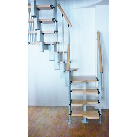Escalier 2 quart tournant gain de place 9 marches - Hauteur à franchir de 2.01 à 2.37m - Largeur 61cm - Couleur bois et blanc - MINI61/U/SBMBLA-9