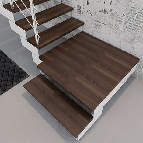 Escalier quart tournant 11 marches - Hauteur à franchir de 2.10 à 2.64m - Largeur 75 cm - Noyer et anthracite - Rampe verticale - COMPO75/L/NA-RV-11