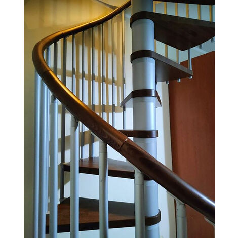 Escalier colimaçon 13 marches - Hauteur à franchir 2.67 à 3.12m - Ø140cm - Structure anthracite et marches noyer - Trémie ronde - PHOLA140/SAMNOY-13