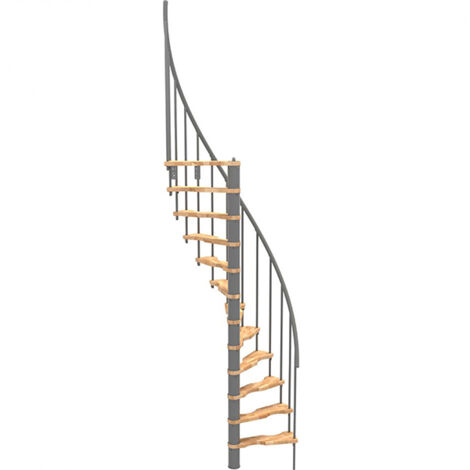 Escalier colimaçon 8 marches - Hauteur à franchir 1.71 à 2.12m - Structure grise et marche hêtre - Diamètre 120cm - SUON120/GH-8